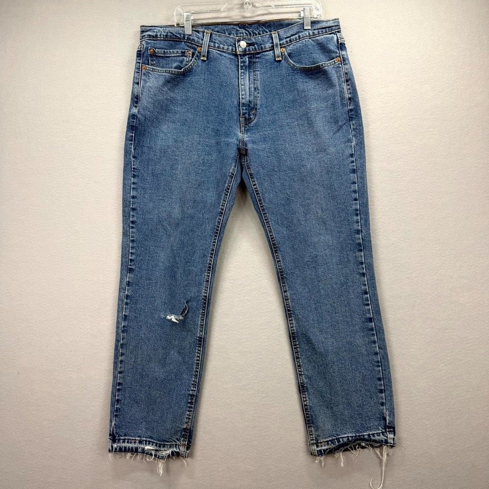 Levi's 514 Jeans Men 36x30 Blue Denim Pants Red Tab‎ Flex Street Ripped Straight